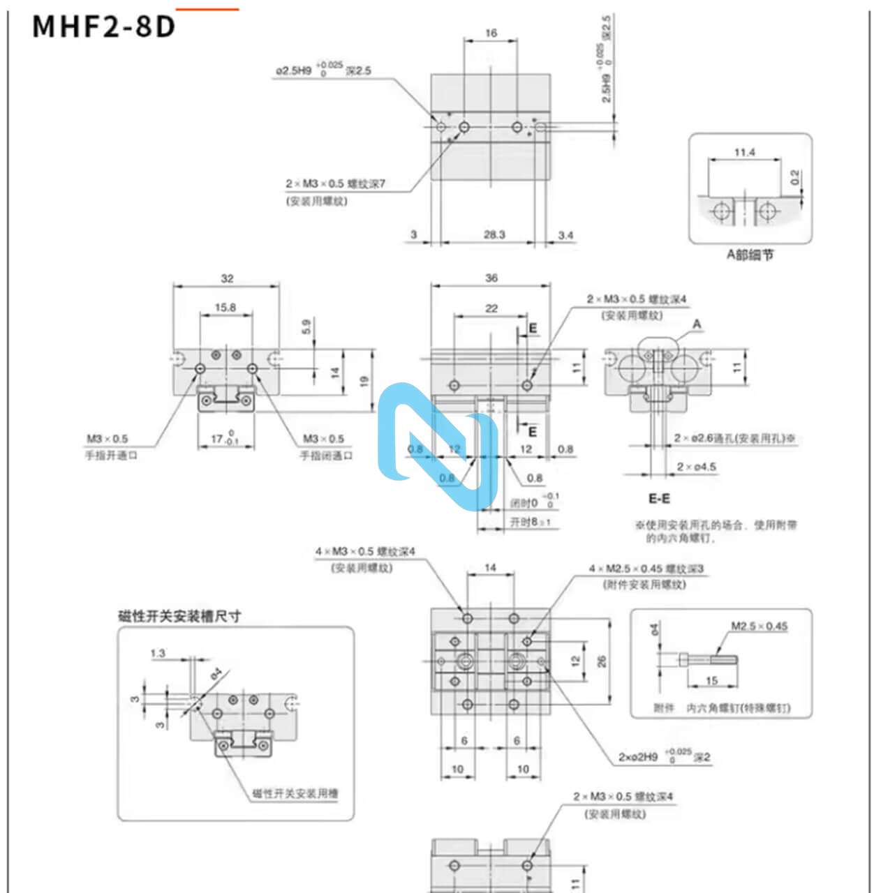 Xi lanh khí nén MHF2 seri MHF2-8D/12D/16D/20D/8DR/12DR/16DR/20DR/8D1/12D1/16D1/20D1/8D2/12D2/16D2/20D2/8D1R/12D1R/16D1R/20D1R/8D2E/12D2R/16D2R/20D2R – Kẹp khí nén 2 chấu dạng ngón, nhỏ gọn và linh hoạt - Ảnh 4